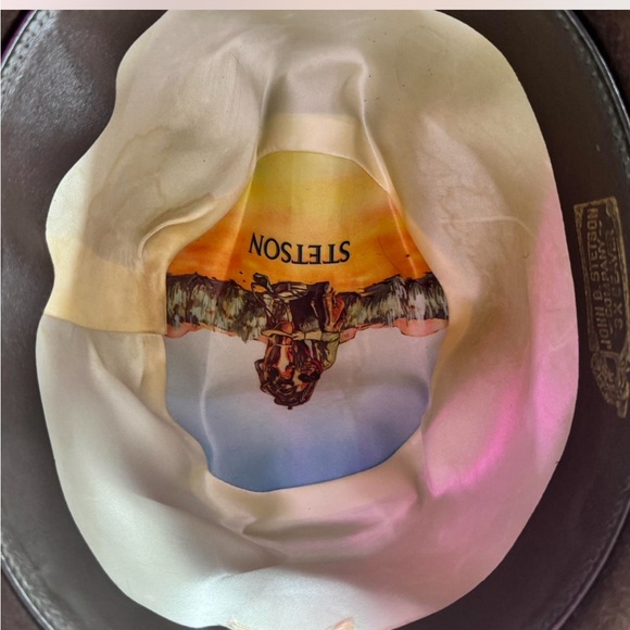 Brown Stetson Hat with Colorful Feather Accent 3X Rancher - Picture 4 of 7